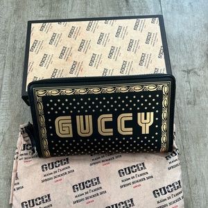Gucci Sega Guccy Stars White Moon Corn Gold ZIPPER Leather Wallet